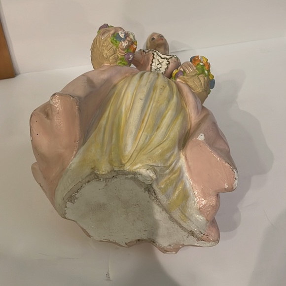 Vintage Chalkware 12” Victorian Lady With 2 Baskets of Flowers Figurine Doorstop - Picture 13 of 16